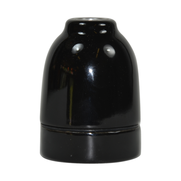 Lampenfassung E27 Porzellan schwarz "High Neck"