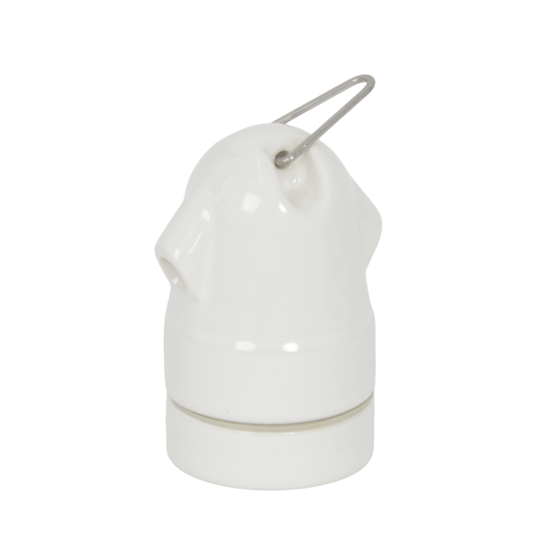 Lampenfassung E27 Porzellan mit Aufhänger "Vintage" Weiss