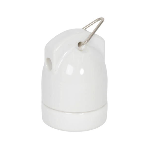 Lampenfassung E27 Porzellan mit Aufhänger Weiss